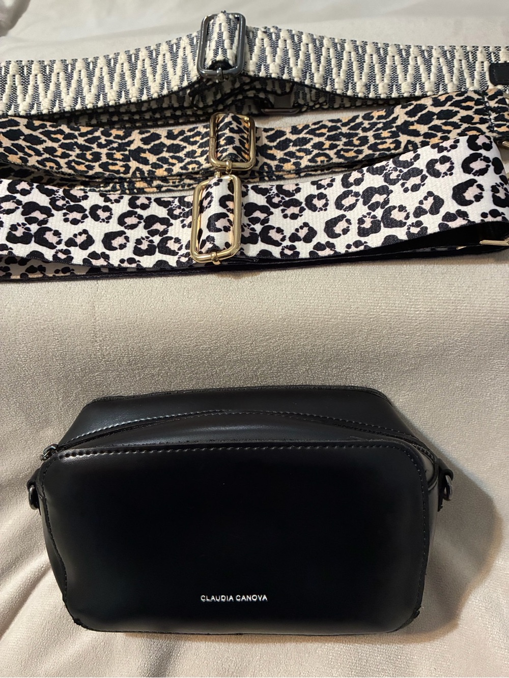 Black Leatherette Crossbody Bag with Interchangeable Straps